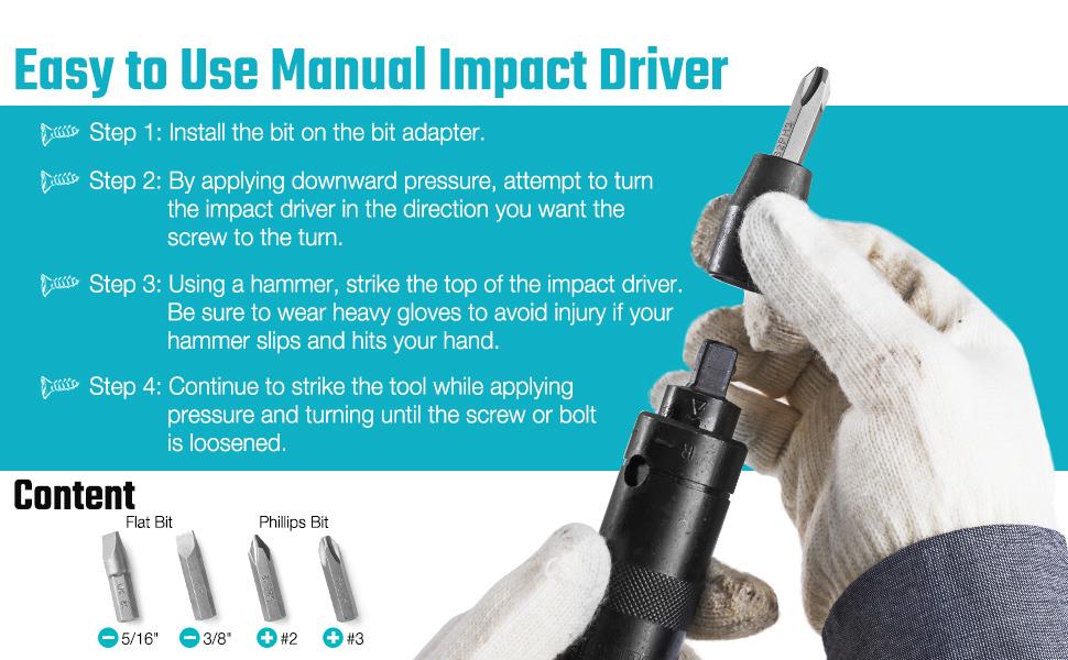 #Summervibes DURATECH Drive Manual Impact Driver, Reversible Hand Screwdriver Set, with S2 Steel Bits, 5-Piece, for Tighten/Rusted Fasteners, Organized in Storage Case #Summervibes DURATECH Drive Manual Impact Driver, Reversible Hand Screwdriver Set, with S2 Steel Bits, 5-Piece, for Tighten/Rusted Fasteners, Organized in Storage Case