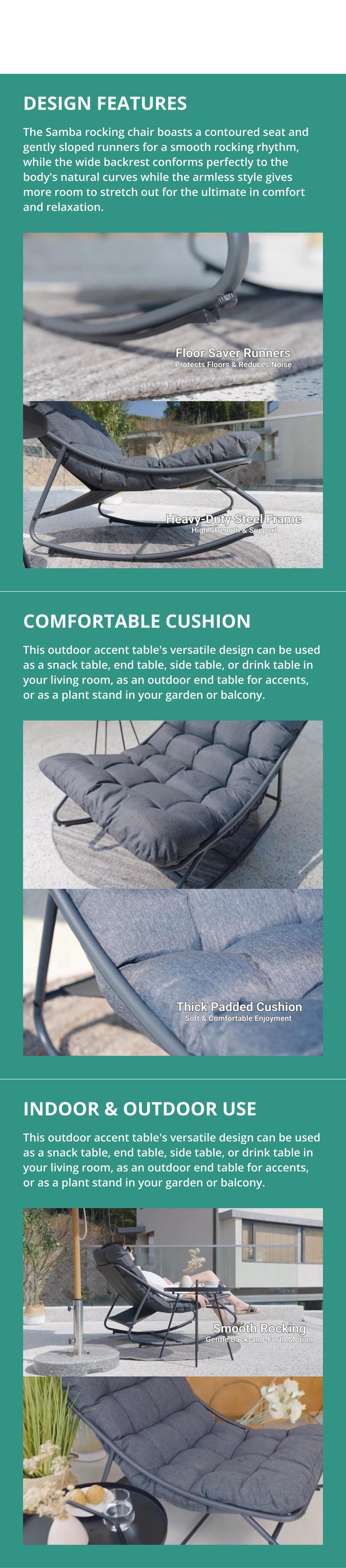 GRAND PATIO Indoor & Outdoor Rocking Chair with Thicken Dark Grey Cushion for Patio, Porch, Garden Furniture Lounge Modern Ergonomic Design