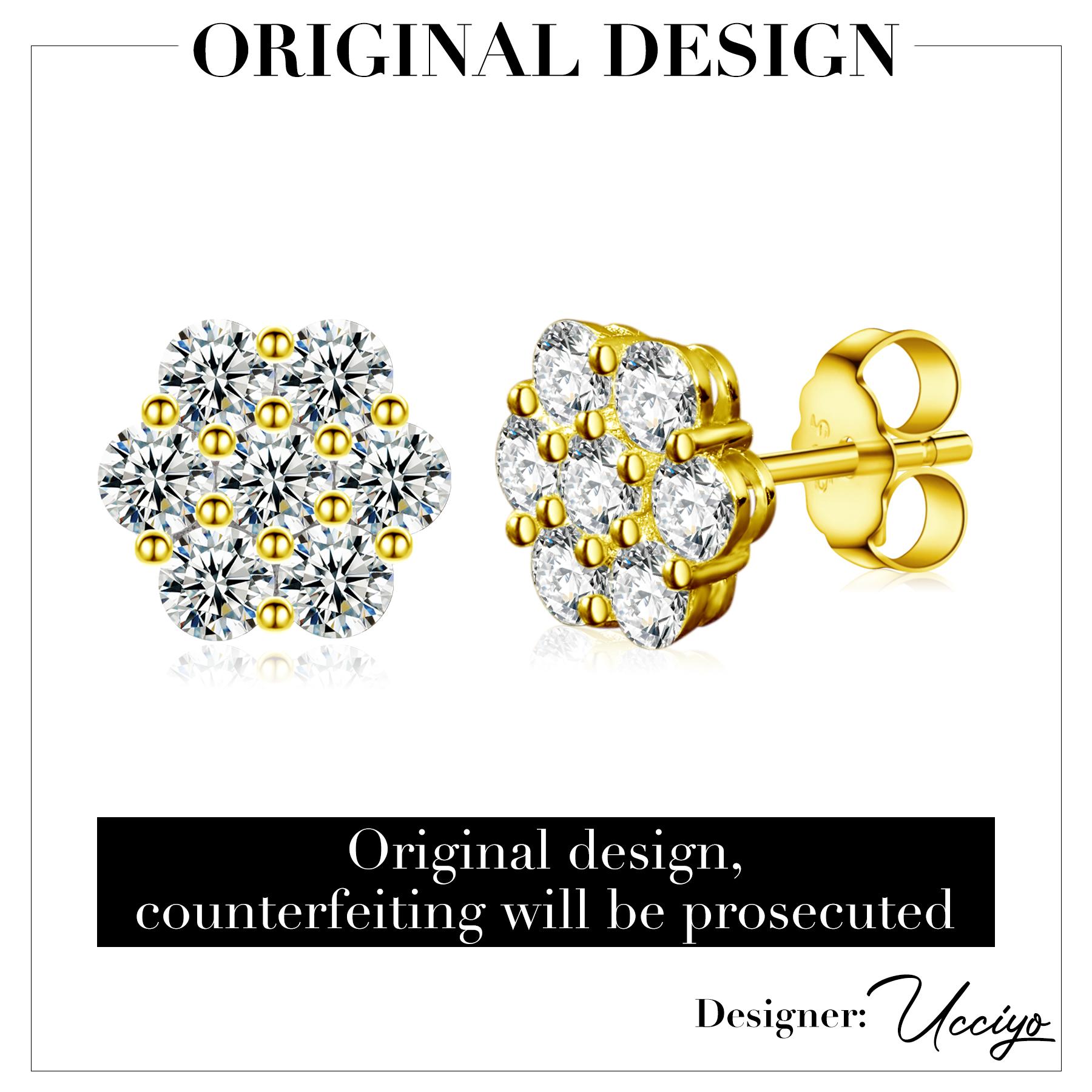 【E266 live2】Ucciyo S925 Synthetic Moissanite Flower Stud Earrings Synthetic Moissanite Jewelry Perfect Birthday for Men Women Silver Earrings Gold Earrings Moissanite Wedding Set