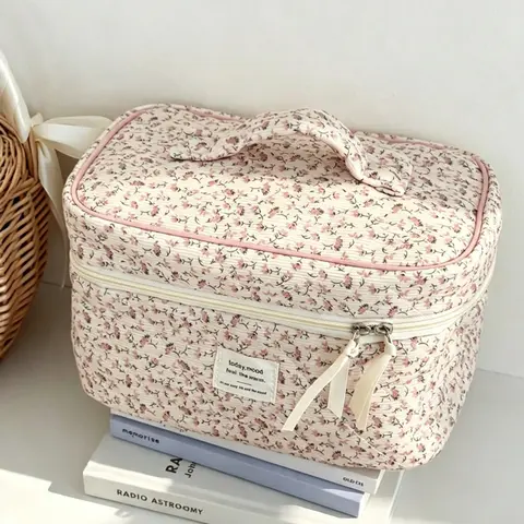 Ditsy Floral Pattern Makeup Bag, Portable Zipper Makeup Organizer Pouch, Versatile Storage Bag for Dormitory and Home, Travel Cosmetic Bag, Portable Cosmetic Bags