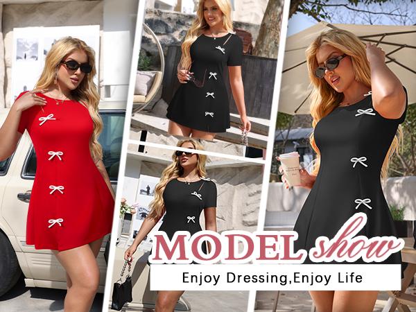 OYV Women's Summer Boat Neck Short Sleeve Elegant Y2k A Line Mini Dress