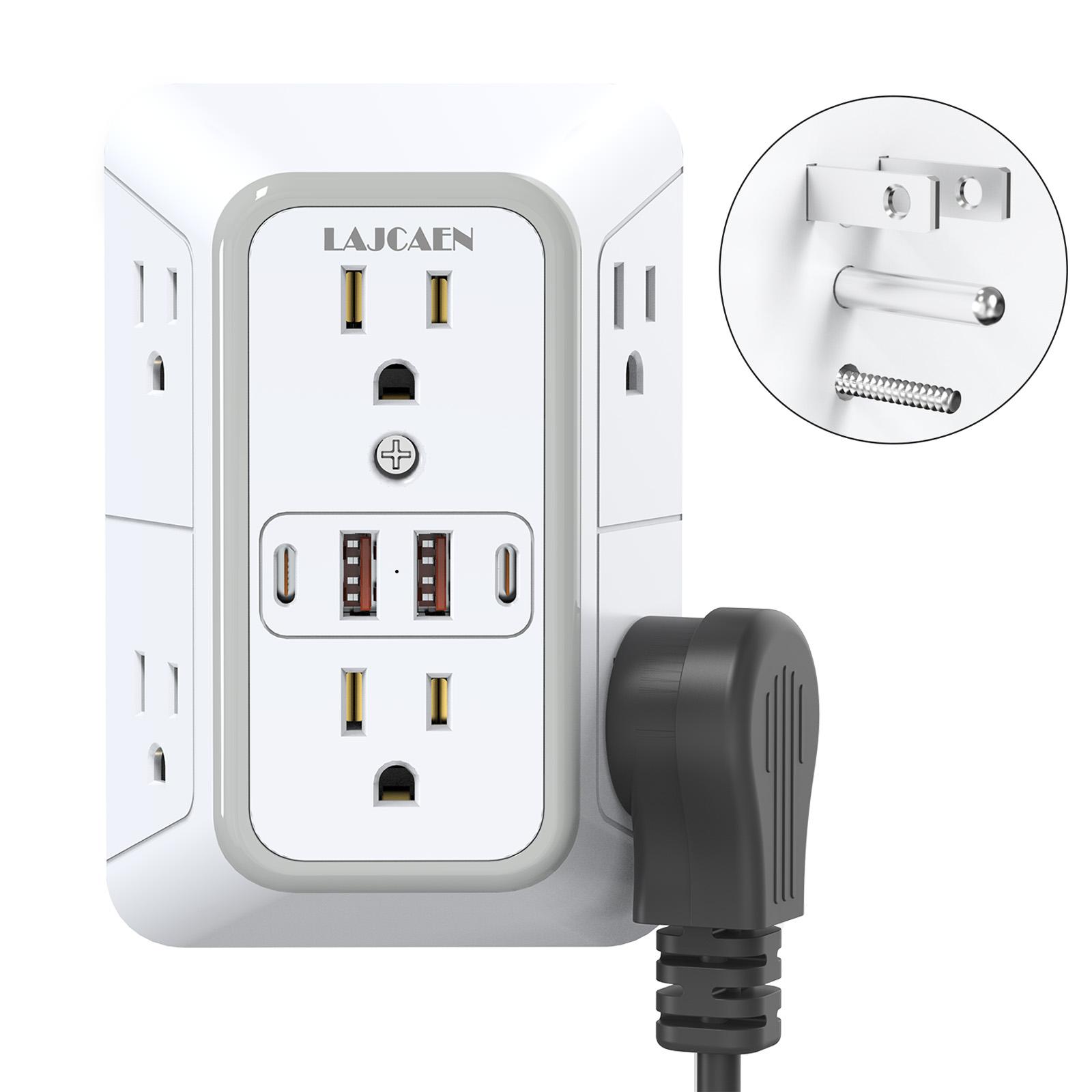 Wall Charger, Surge Protector, 6 Outlet Extender with 4 USB Charging Ports 3-Sided 1050J Power Strip Multi Plug Adapter Spaced for Home Travel Office