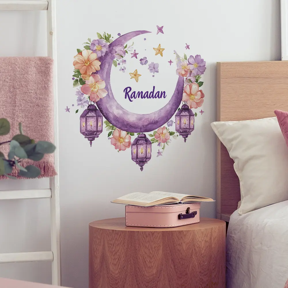 1 piece of creative moon purple pendant lamp wall sticker for bedroom living room home background decoration - PVC material - suitable for warm room decoration in bedrooms, living rooms and other places - Ramadan decoration sticker