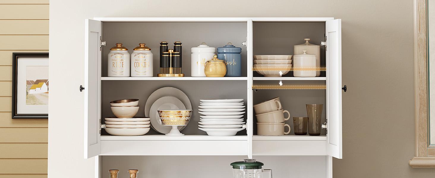 【SPOTLIGHT DAY】ONBRILL 71" Tall Kitchen Pantry Storage Cabinet with Microwave Stand & Door Shelf, Freestanding Kitchen Hutch with 6 Doors and Adjustable Shelves, Modern Food Pantry for Kitchen, Dining Room