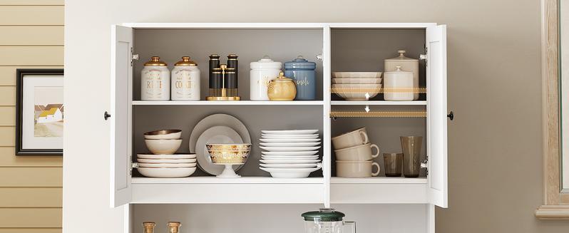 【Valentine's Day gift】ONBRILL 71" Tall Kitchen Pantry Storage Cabinet with Microwave Stand & Door Shelf, Freestanding Kitchen Hutch with 6 Doors and Adjustable Shelves, Modern Food Pantry for Kitchen, Dining Room