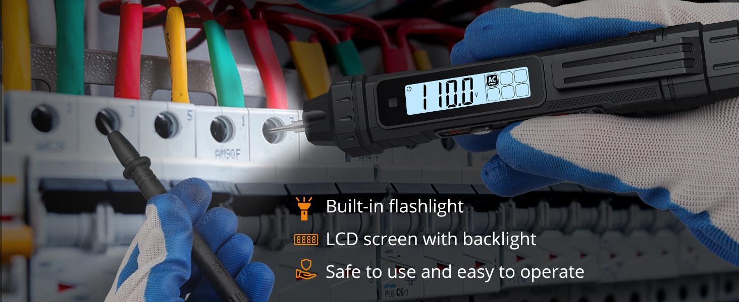 Neoteck 2 in 1 Pen Type Digital Multimeter Voltage Tester 4000 Counts Intelligent TRMS Multimeter Non-Contact Voltmeter for Testing AC/DC Voltage Resistance Continuity Capacitance Diode Live Wire
