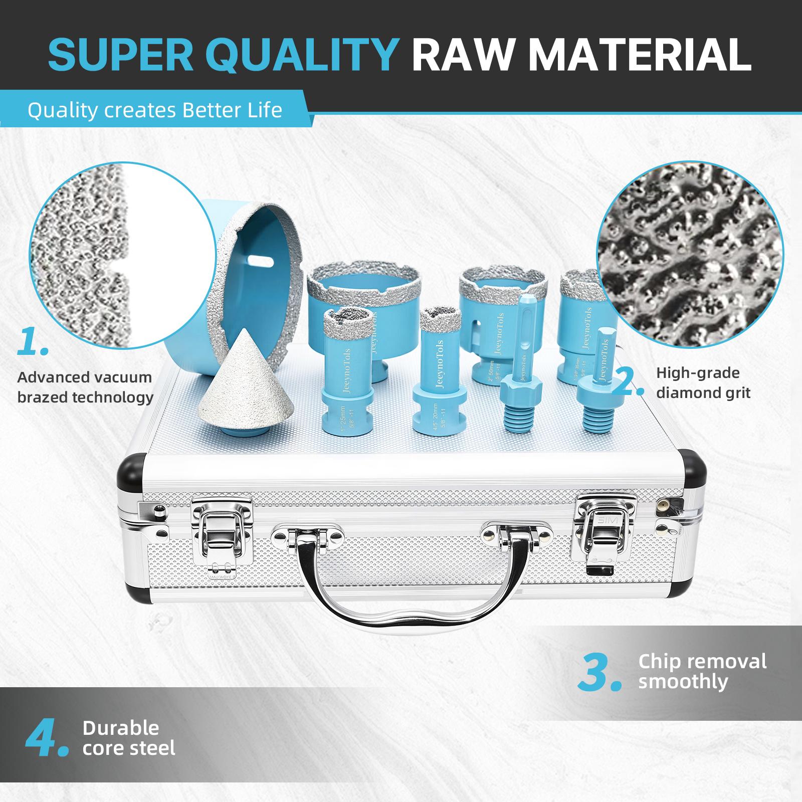 9PCs Dry Diamond Hole Saw Drill Bits Set, High-Quality, Family Daily Used, Drill Bits & 50mm Beveling Chamfer Bit & 2PCs Adapters, For Ceramic, Tile, Marble, Porcelain 5/8-11 Thread, Core Drill, Dry Tile Drill, Diamond Tile Bit Power Tool Cutting 9PCs Dry Diamond Hole Saw Drill Bits Set, High-Quality, Family Daily Used, Drill Bits & 50mm Beveling Chamfer Bit & 2PCs Adapters, For Ceramic, Tile, Marble, Porcelain 5/8-11 Thread, Core Drill, Dry Tile Drill, Diamond Tile Bit Power Tool Cutting