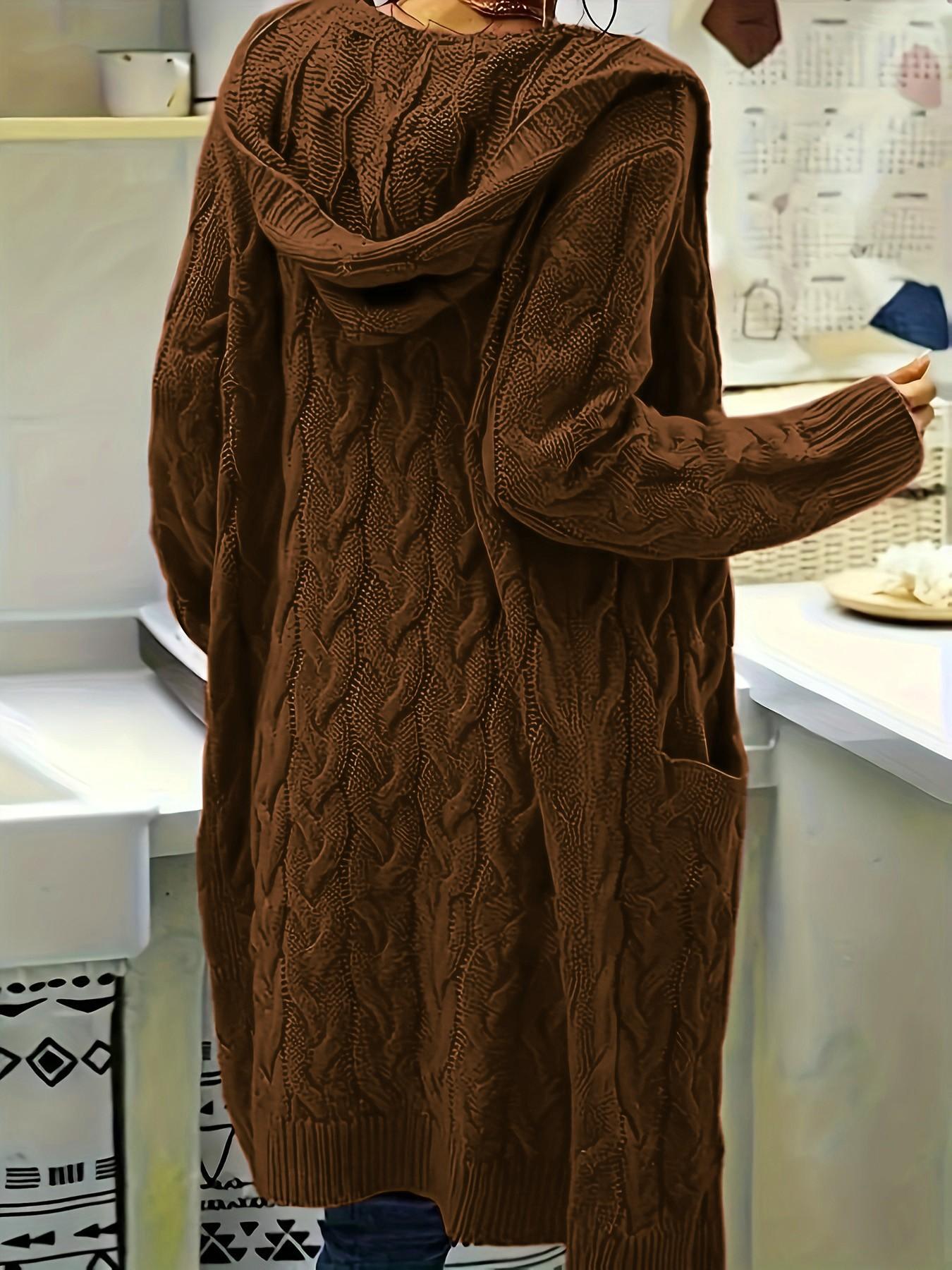 Women's Oversized Y2K Long Sleeve Cardigan, Simple Yet Chic Design, Hooded Knit Cardigan Open Front Long Sleeve Sweater Cardigan with Pockets, Perfect for Casual Wear, Comfortable & Stylish