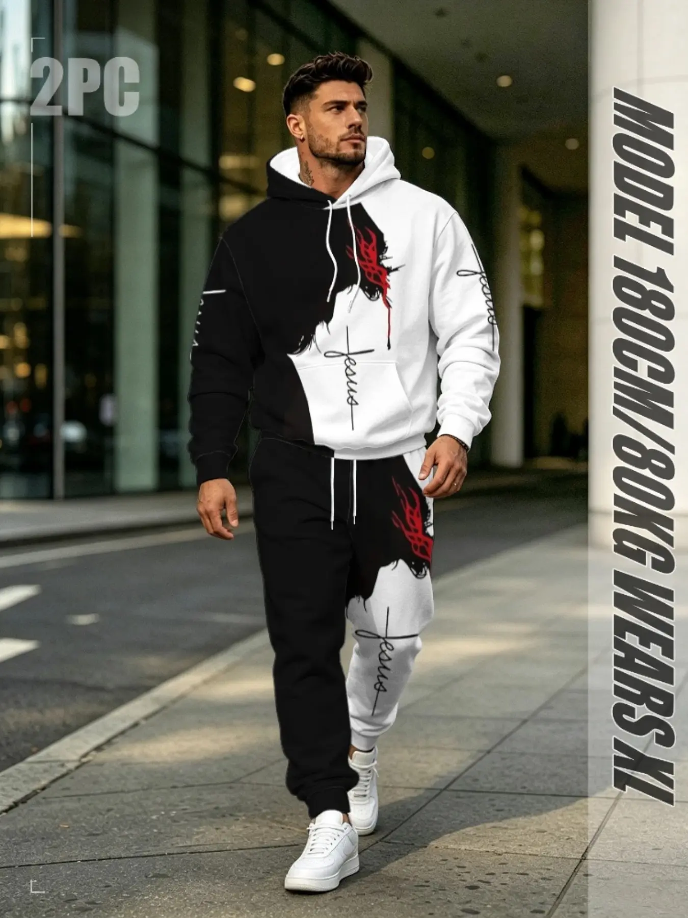 Men's 3D Print Casual Active Sportswear, Outfit Tracksuit, Workout Tracksuits, Streetwear Athletic Tracksuit Set, Long Sleeve Hoodie & Pants, Polyester Blend, Ideal for Gym & Training