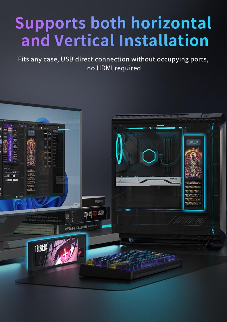 Ajazz Akp02 Desktop Secondary Screen, 9.2 Inch DIY Universal Monitor, Supports Dynamic Background, 178° Full View Angle, One-Click Operation