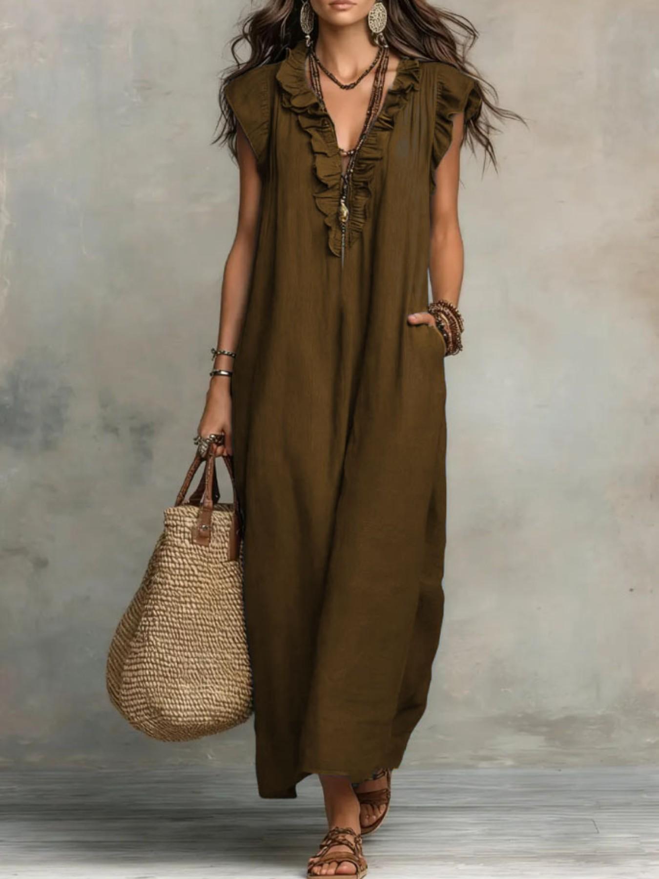 Bohemian Flying Sleeves Floor Length Skirt, Spring Summer New Arrival, European and American Casual Style, Women's Fashion Dress