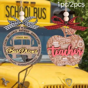 School Bus Driver Ornament, 2 Counts/set Unique Bus Double-layer Wooden Ornament, Bus Drivers Appreciation Gifts for Men Women, Decor