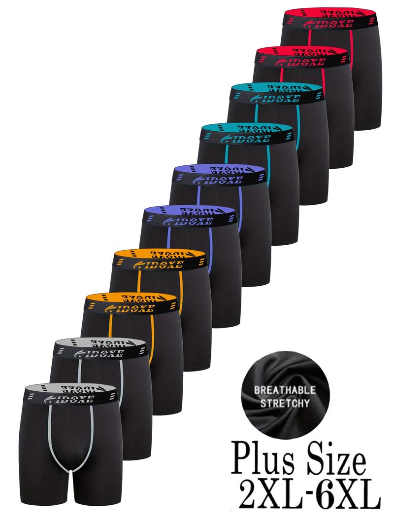 【Plus Size】 Colorblock Letter Print Boxer Brief, Breathable Comfortable Sports Underwear for Men, Men's Sport & Outdoor Clothing for Daily Wear, Boxers for Men, Stretchy Underwear, Soft Breathable Underwear, Breathable Undergarments