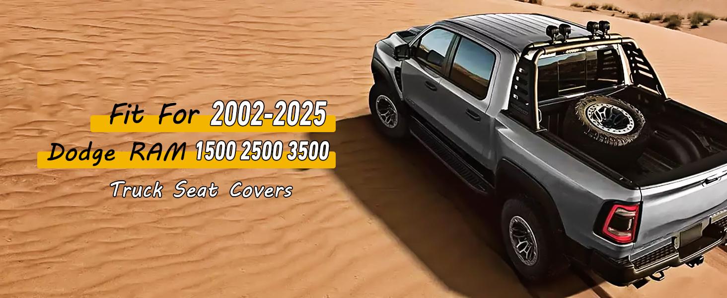 Full Set Black Seat Covers for Dodge RAM 2002-2025 | Fits 1500 2500 3500 Truck Pickup | Crew/Quad Cab with Curved Bench | Heavy Duty Truck Seat Protectors