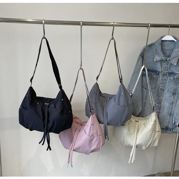 Zipper Solid Nylon Women's Handbags 2026 High Quality Sewing Thread Bags for Women Casual Interior Compartment Crossbody Bags