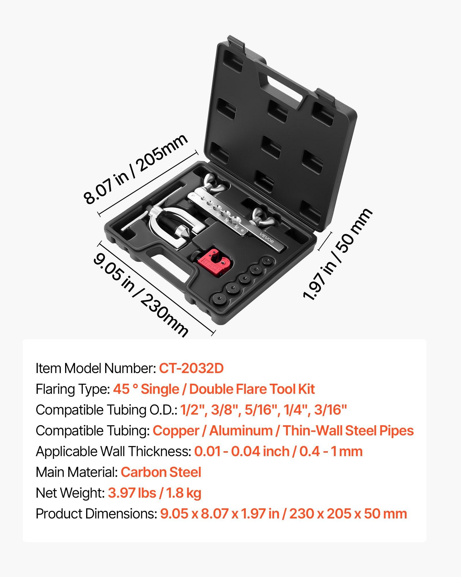 【Father's Day gift】VEVOR 3/16" Brake Line Repair Kit, 45 °   Double & Single Brake Line Flaring Tool Kit, 25FT Copper Coated Brake Line (with 16 Fittings & 4 Unions) - Tube Cutter, 5 Adapters and Toolbox Included