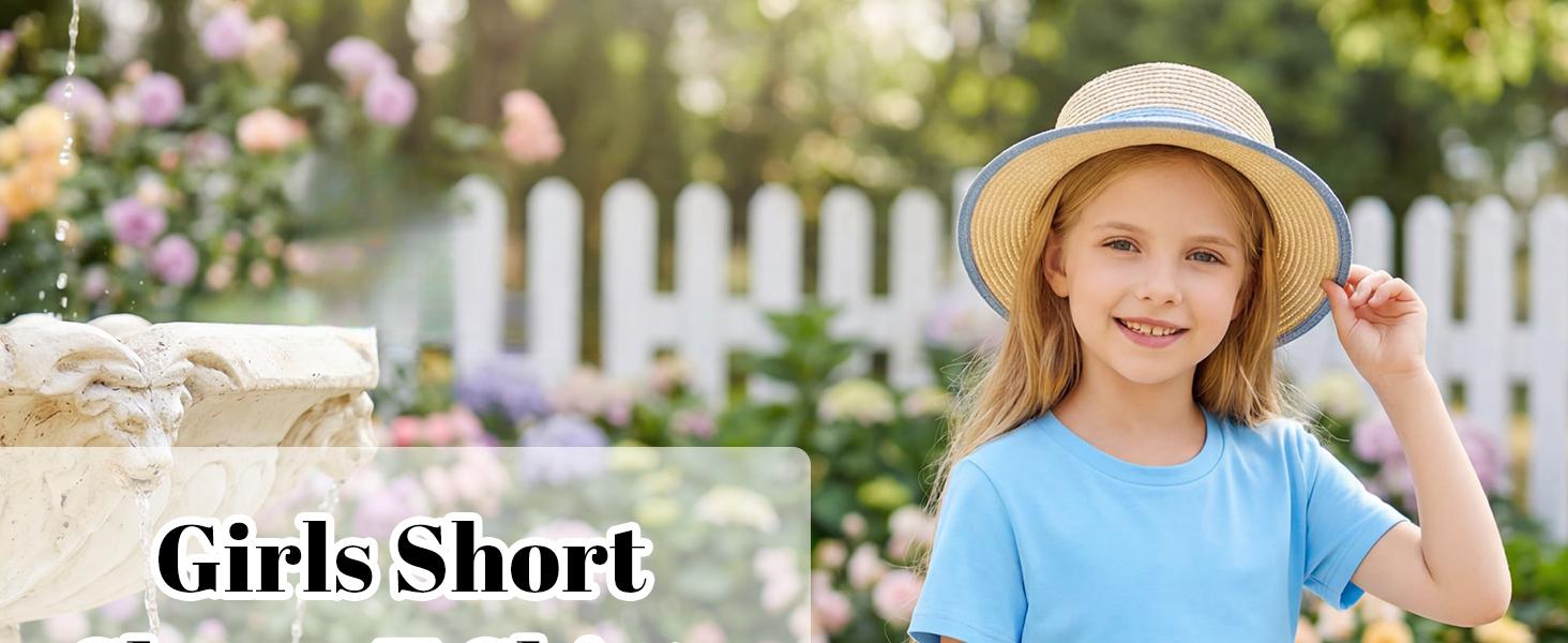 Girls Short Sleeve T-Shirts, Crewneck Solid Casual Tops for Kids, Summer Tees Ages 5-14