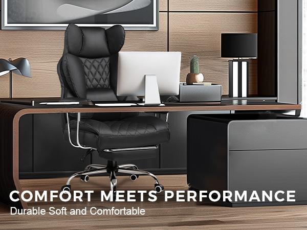 【2026 Promotion】Big and Tall Office Chair with Pocket Spring Support, Ergonomic Comfortable Wide Office Desk Computer Chair with Outward Fixed Soft Armrests and Footrest