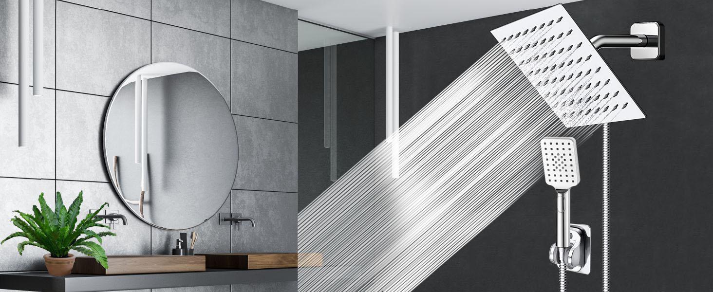 Shower Head,Rainfall Shower Head with Handheld Combo, 8/10 High Pressure Rainfall Shower Head / 6 Settings Handheld Showerhead Combo,Shower Holder/78'' Hose