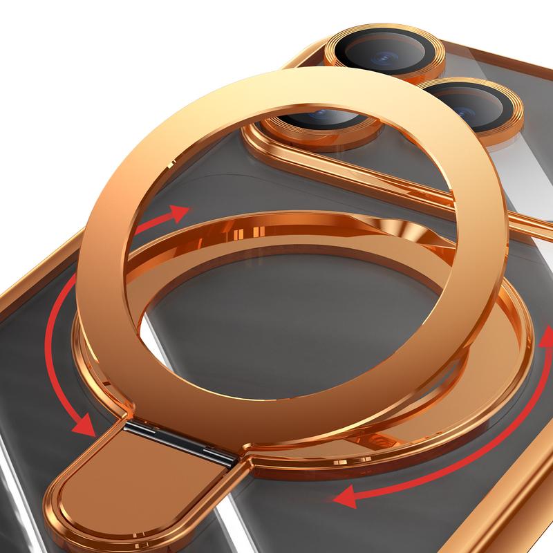 Compatible with iPhone 17 Pro Max 16 15 14 13 12 Case with Invisible Magnetic Ring Stand Compatible with Mag-Safe Full Camera Lens Protector Plating Clear Phone Case