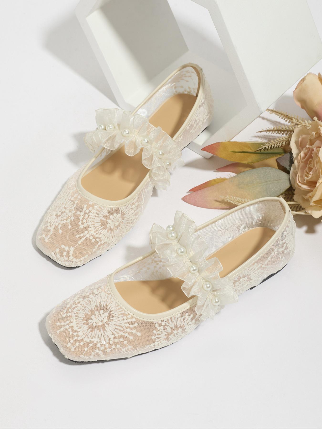 Women's Elegant Embroidery Design Ballet Flats, Trendy Soft Comfortable Flat Shoes, Fashionable Shoes for Daily Wear, Girl, Soft Sole Flats, Netted Ballet Flats