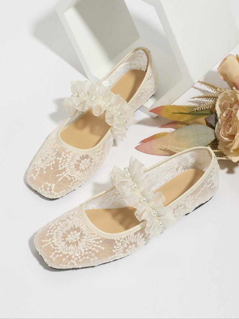 Women's Elegant Embroidery Design Ballet Flats, Trendy Soft Comfortable Flat Shoes, Fashionable Shoes for Daily Wear, Girl, Soft Sole Flats, Netted Ballet Flats