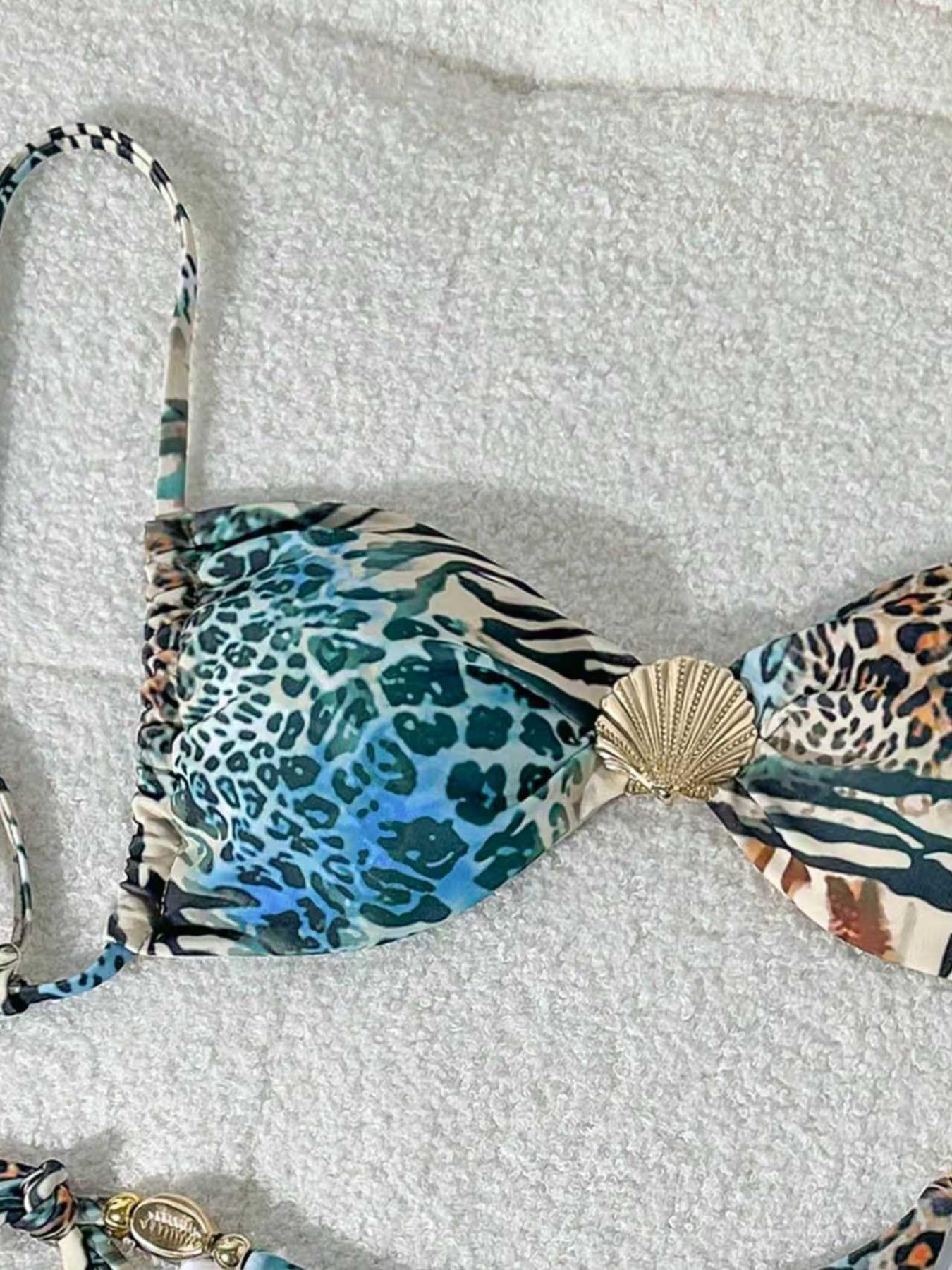 Animal print tie high-stretch bikini, quick-dry two-piece swimsuit for beach vacation, sexy and charming bikini set Bikinis Sets