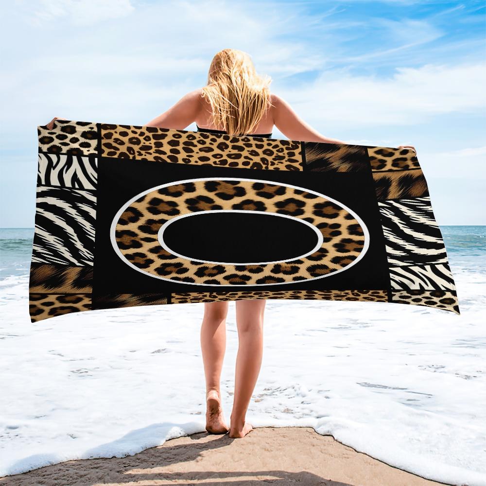 Luxe Animal Print Letter A-Z Beach Towel, Leopard Zebra Patchwork Pool Towel, Wild Safari Camping Towel, Soft Absorbent Bath Towel Blanket for Women Teens Girls, All-Purpose Towel for Travel Swimming Vacation