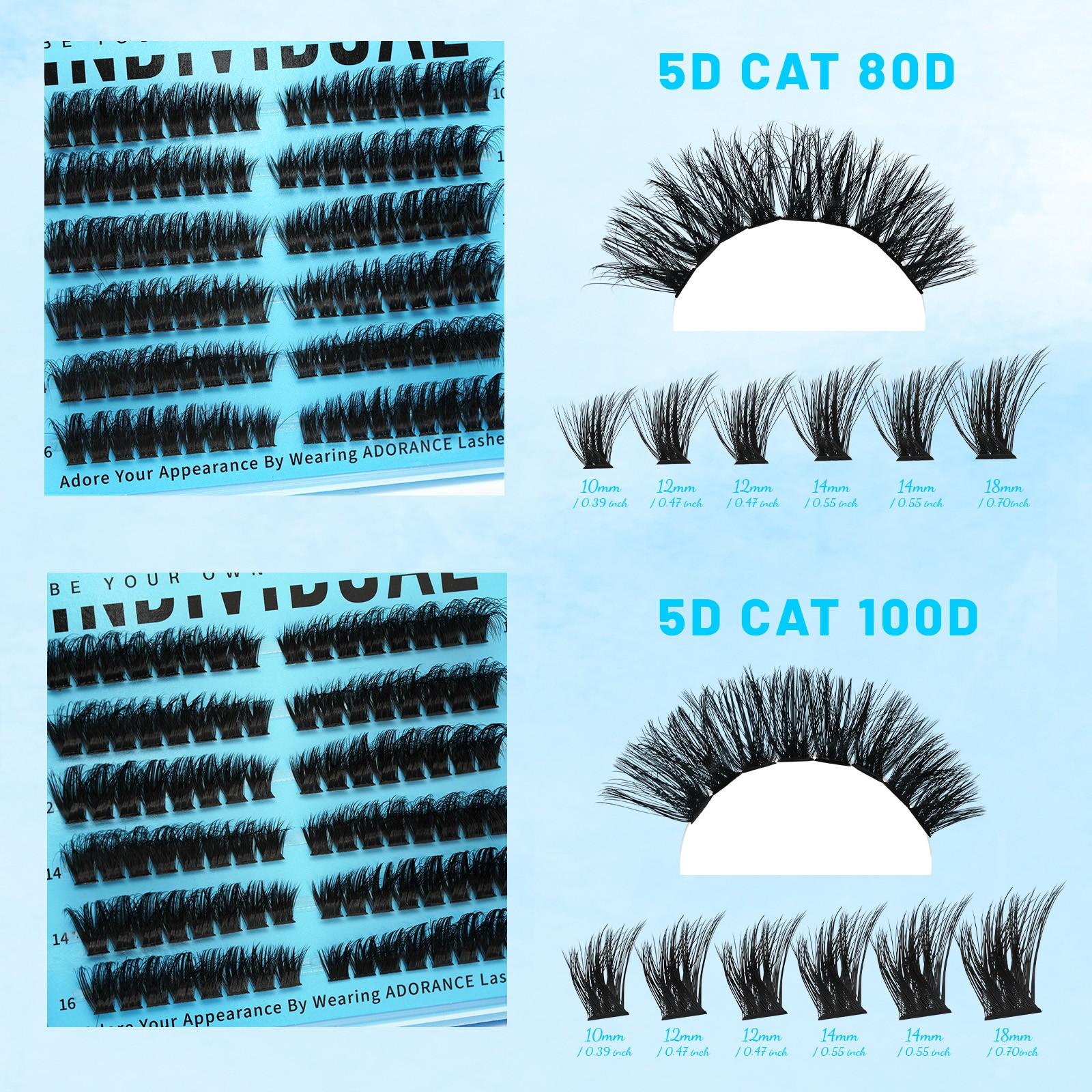 ADORANCE Lash Clusters Mixed Length, 408/359/472 PCS D Curl Volume Individual Lashes, Fluffy Wispy Cluster Eyelash Extensions for DIY Application