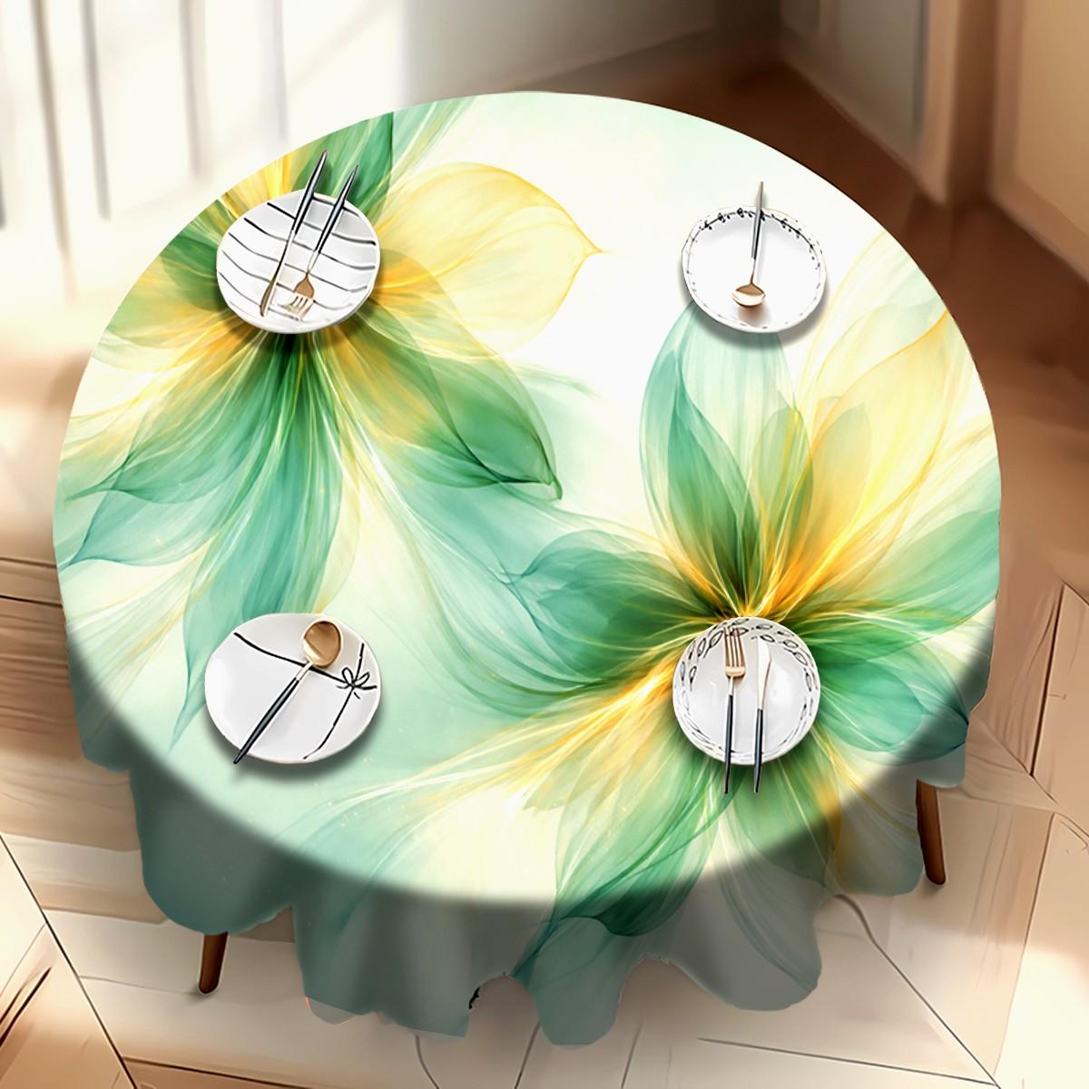 Elegant Floral Print Tablecloth, Light Blue to Gradient, Durable Polyester, Perfect for Parties, Indoor & Outdoor Use, Vibrant Table Decor