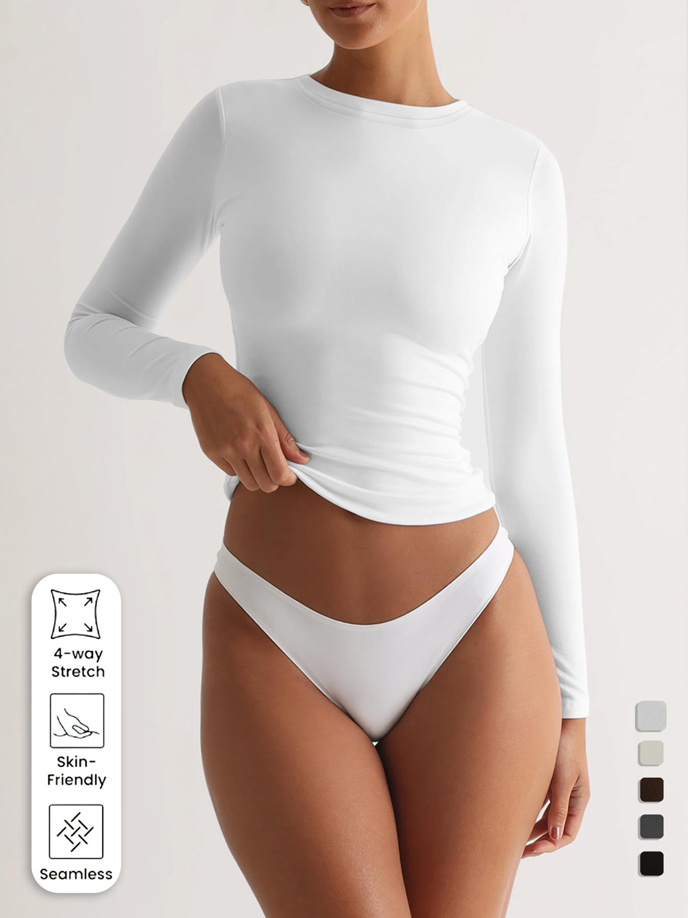 Women's Casual Sporty Long Sleeve Top, Gym Top, High-Stretch Breathable Yoga T-Shirt, Round Neck Tee Made from All-Season Woven Fabric