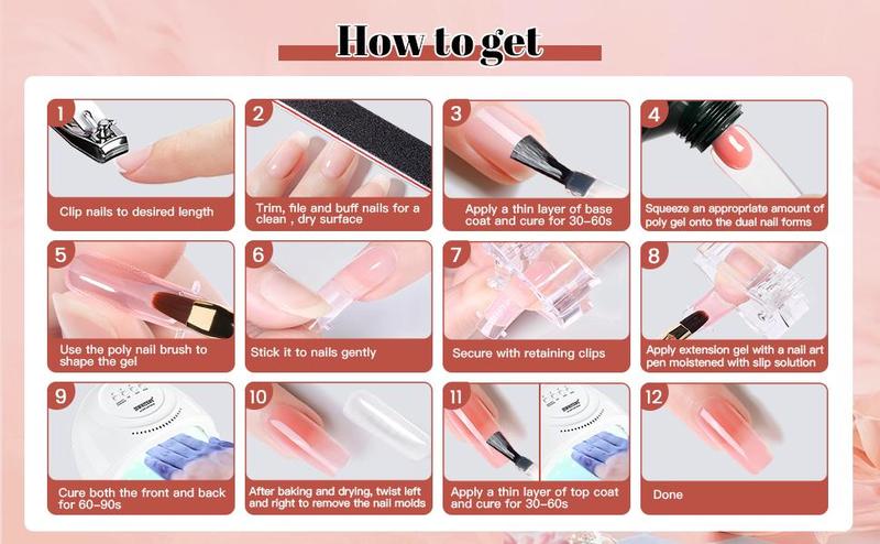 JEWHITENY 28pcs Poly Nail Extension Gel Kit Nude Pink Brown Orange Rose Red Glitter Poly Gel Nail Kit With Lamp Starter Kit All In One Kit With Base Top Coat Beginner DIY at Home