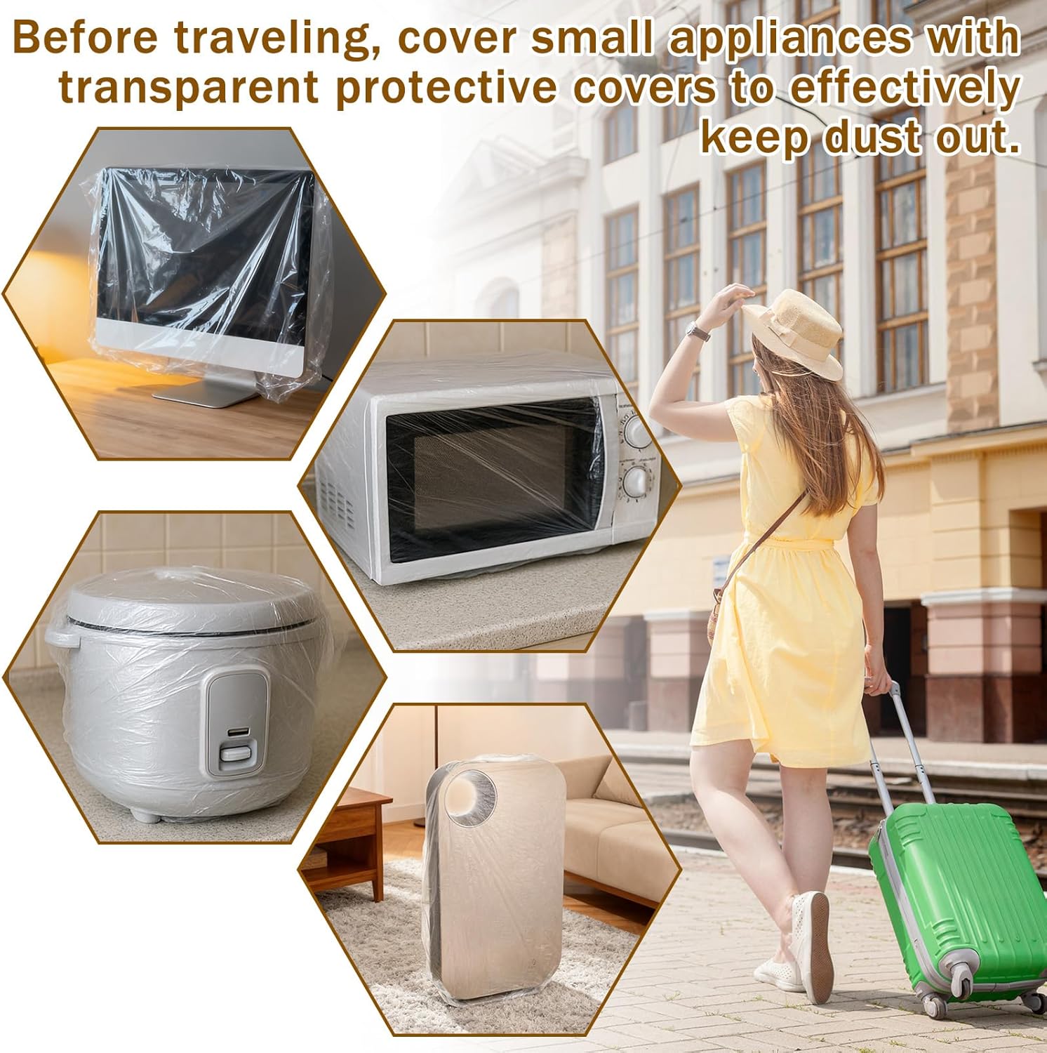 30 PCS Kitchen Small Appliance Dust Covers, 90 x 110 cm Disposable Clear Thickened Plastic Covers with Elastic for Air Fryer, Blender, Coffee Maker, Pressure Cooker, Slow Cooker and Storage