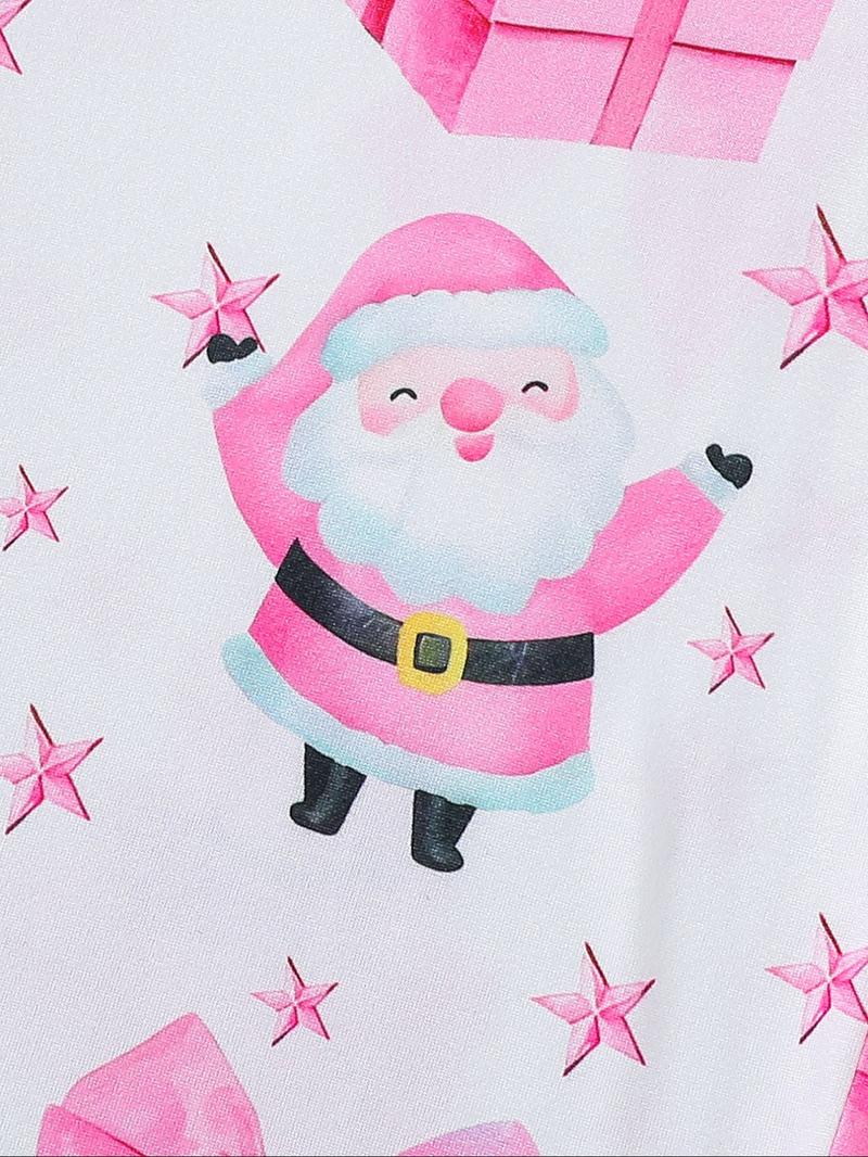 Christmas Limited Edition Pink Santa Claus Pattern Children's Skin-Friendly Sleepwear Two-Piece Set, Flameardant Fabric Comfortable Autumn and Winter Thin Collar Shirt Long Sleeve Pants Set, Sweet Pink Print with Christmas Santa Cl, Pajamas Christmas