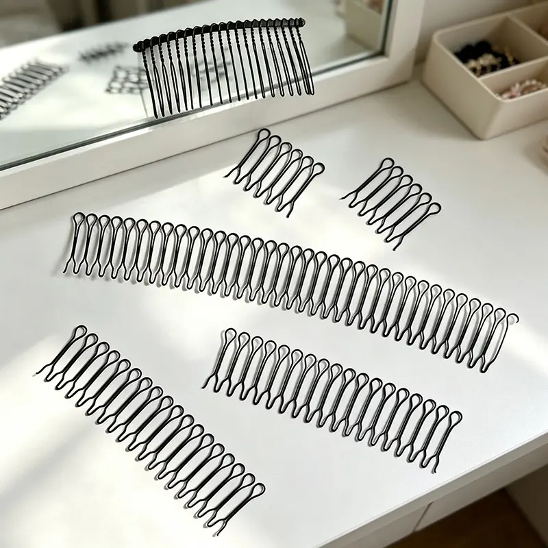 Women's U-Shape Hair Finishing Fixer Comb Set Pack - 3 Alloy Metal Pieces with High Elasticity, Comb Clips for Bobby Bangs Holding, Bun Styling & Daily Wear
