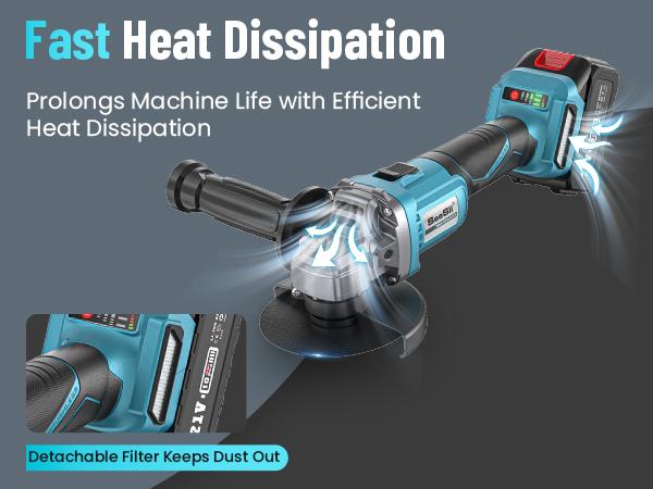 【SEESII】 Cordless Angle Grinder Kit with 2x4.0Ah Batteries, 10000RPM Brushless Electric Metal Grinder w/ 4-1/2" Cutting Wheel, Flap Wheel, and Wool Carving Wheel for Precision Cutting & Grinding