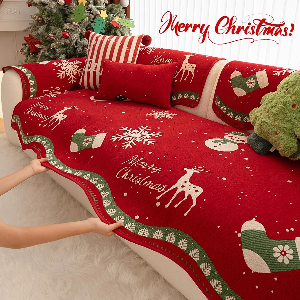 Christmas Holiday Sofa Cushion, Chenille Non-Slip Decorative Couch Pad for Living Room Bedroom Office, Pet Friendly Anti-Scratch No Shedding, Sofa Couch Covers