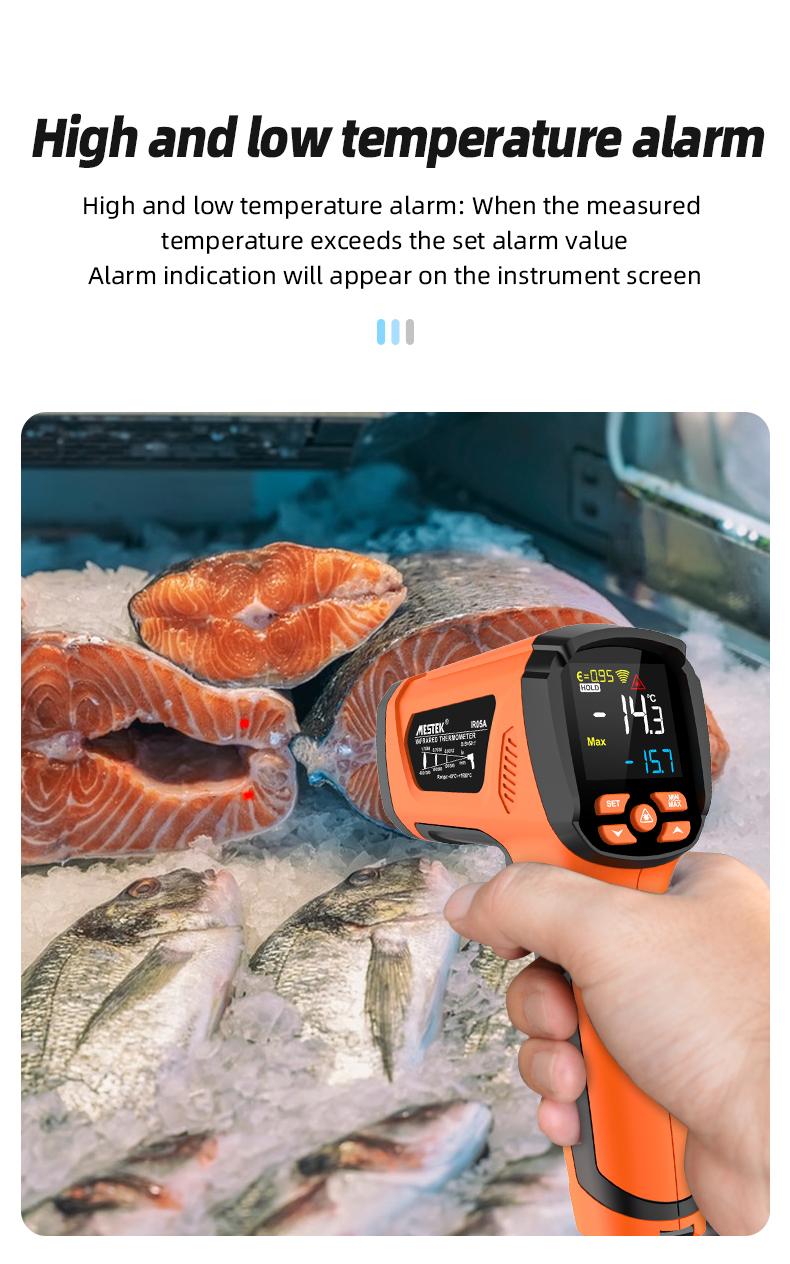 Mestek Infrared Thermometer -40°F ~2912°F,-40~1600℃ High Temperature Meter 50:1 Industrial Dual Laser Digital Thermometer with Temperature Probe