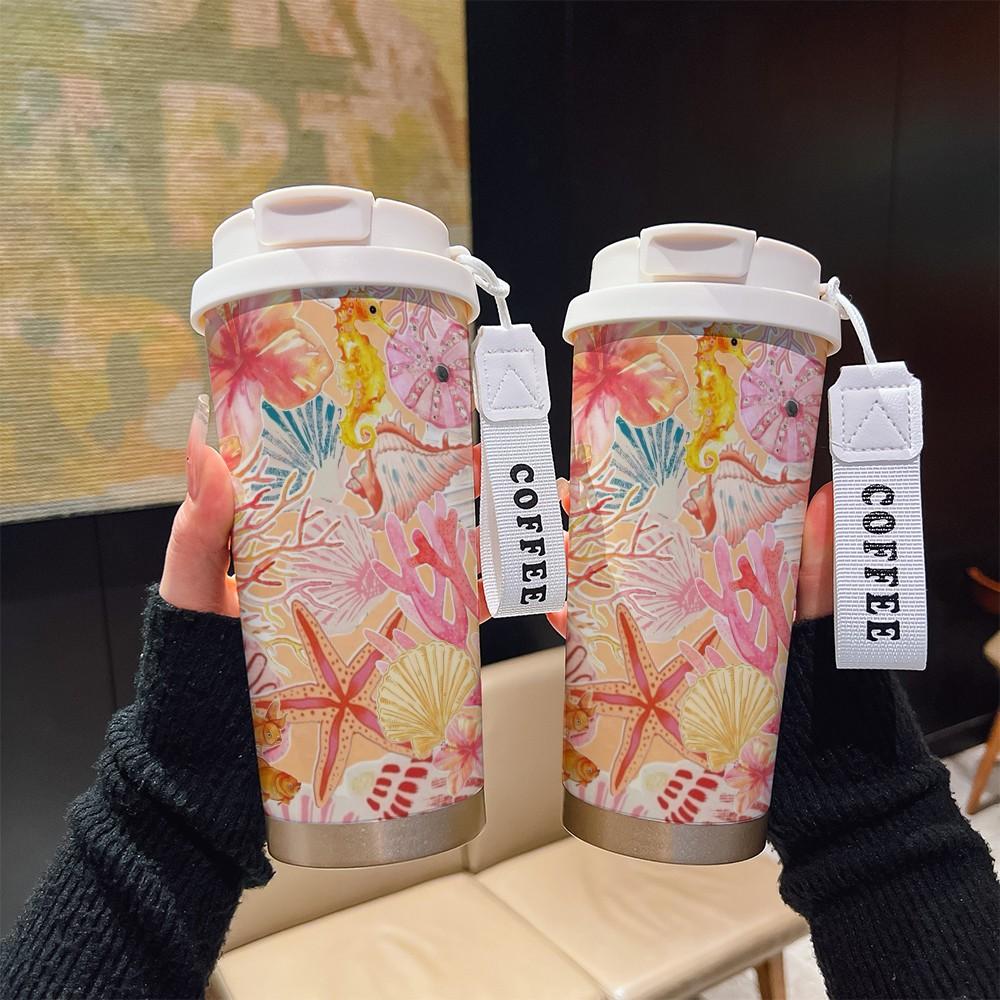 Abstract Ocean Starfish Coffee Cup, Portable Dual Drink Insulated Tumbler, Heat/cool Keeper, Stylish, Office, Travel, Sports Essential