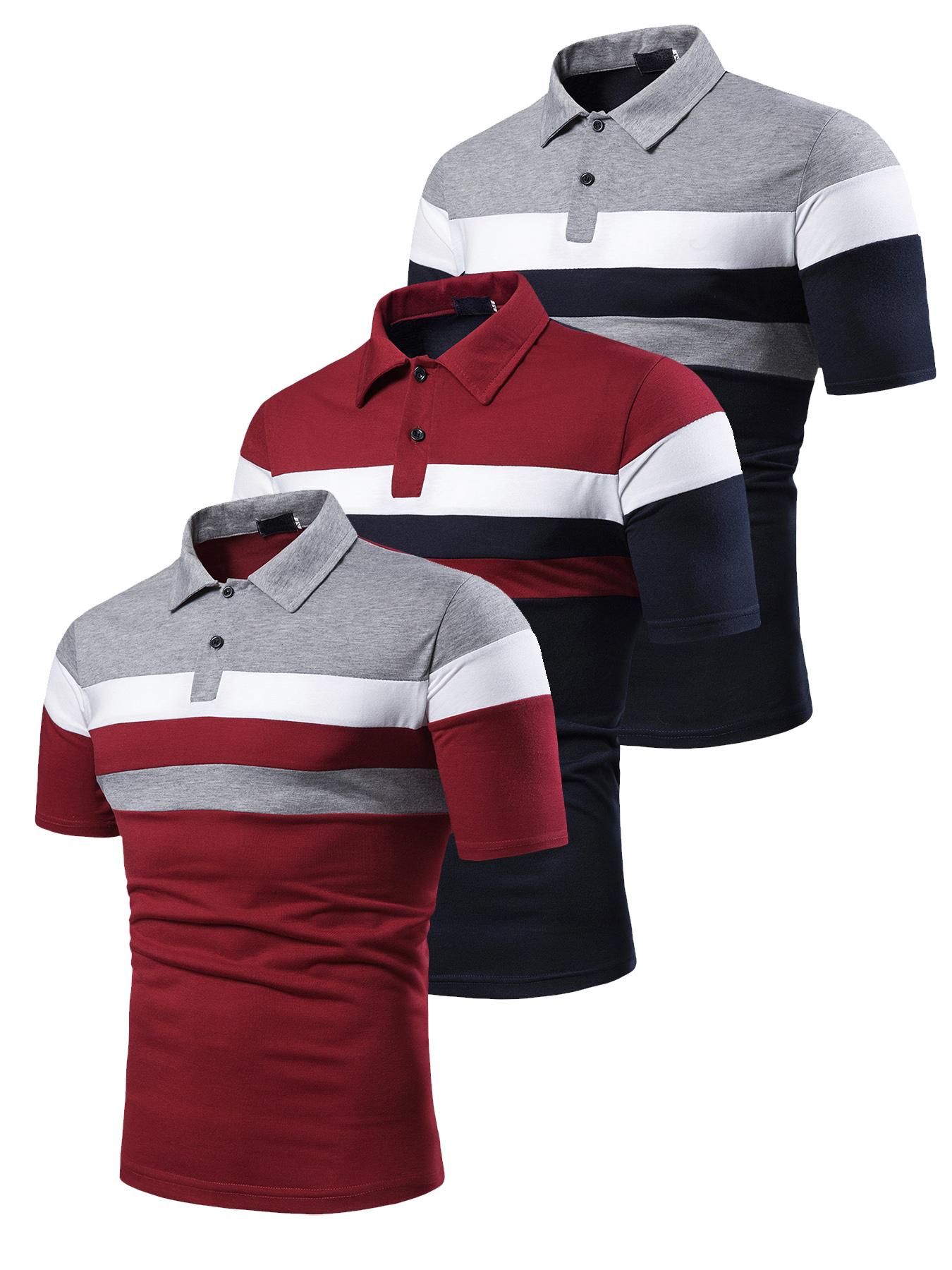 Men's Colorblock Short Sleeve Polo Shirt, Regular Fit Casual Button Front Polo Top for Summer, Fashion Men's Clothes for Daily Wear