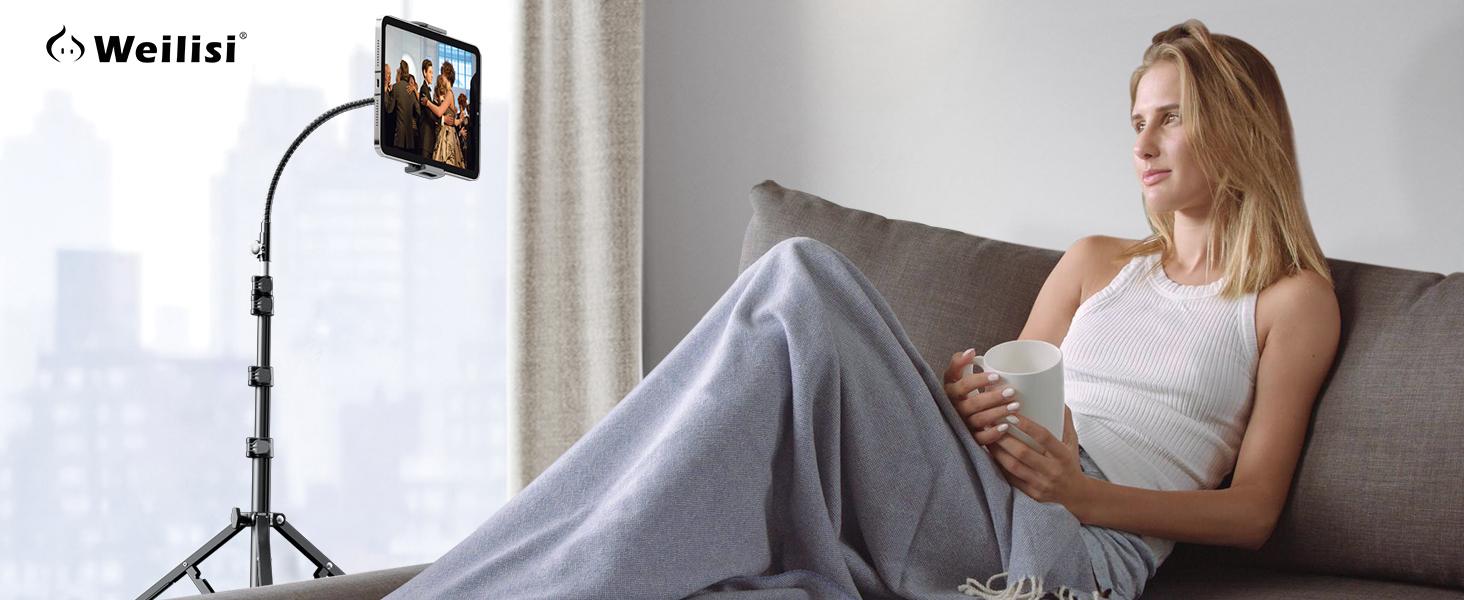Weilisi Heavy Duty Tablet Tripod Stand 82” Tall, Floor Stand with Remote and Adjustable Gooseneck for Watching/Stream/Recording, Tripod for iPad Pro 12.9”/Kindle/iPhone, and All 4.5-13” Tablet/Phone (Best Gifts for Halloween & Christmas )