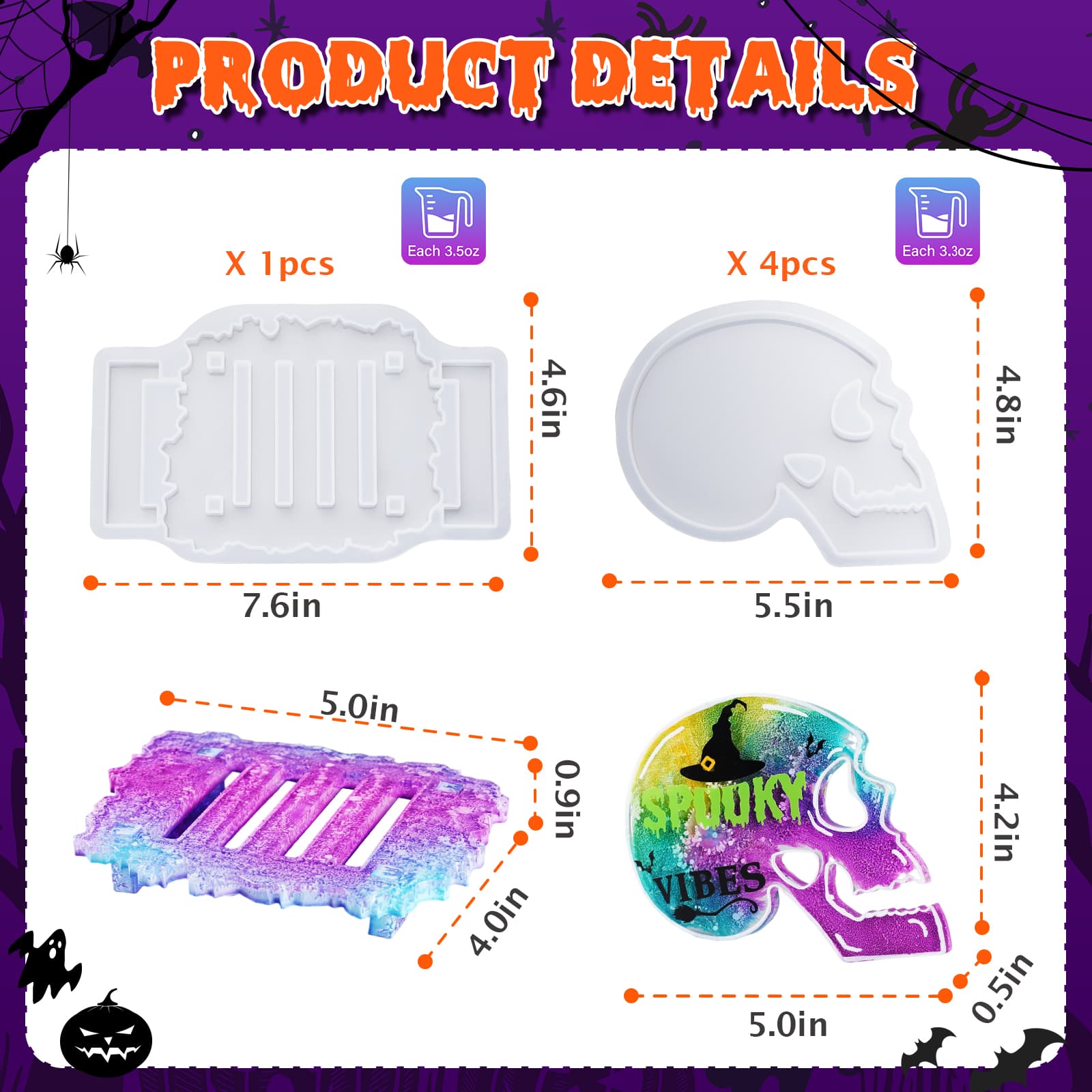 4 Pcs Skull Coaster Resin Molds, Coaster Silicone Molds with Holder, Halloween Coaster Molds for Epoxy Resin, Skull Coasters Decoration for Festival, Ideal Gifts for Crafter and Artist - LET'S RESIN