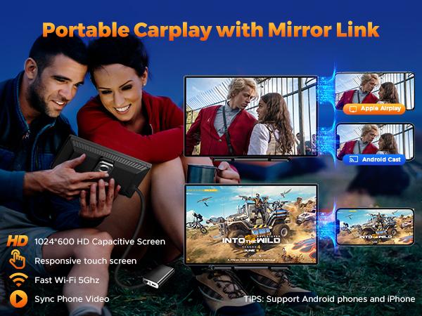 LAMTTO  Portable Wireless Carplay Screen for Car with 2.5K Dash Cam,9 Inches Android Auto Screen with 1080p Backup Camera,CarPlay Adapter - GPS Navigation,Bluetooth,Airplay,Voice Control