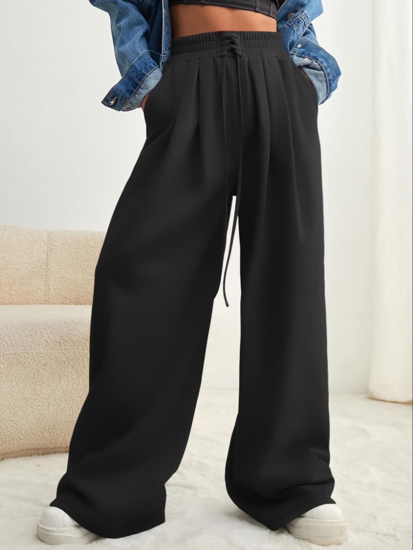 Women's Loose Fit Slimming Casual Sweatpants, Front Waist Tie Design Wide Leg Sport Pants, Drawstring Waist Athleisure, All-Season Fashion Joggers