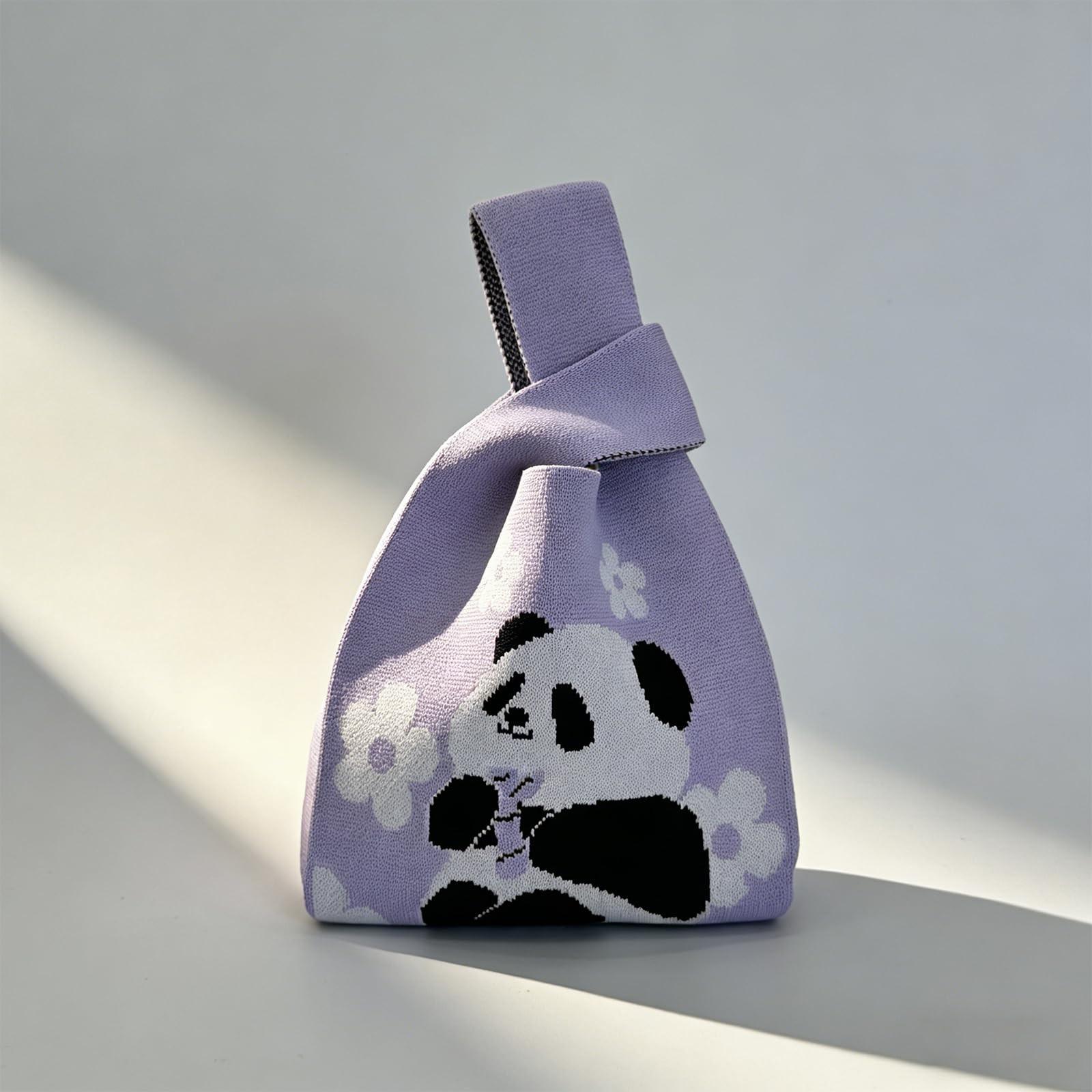 Cute Panda Pattern Handbag, Durable and Fashionable Knit Bag, Suitable for Women, Beach Bag, Makeup Bag, Crochet Bag