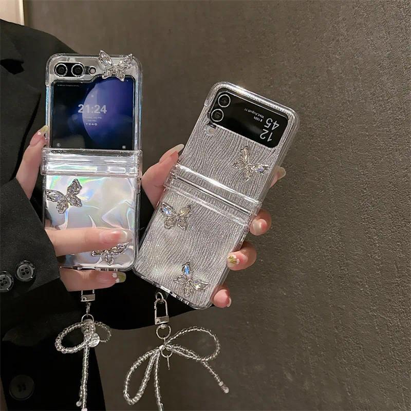 Butterfly Bowknot Phone Case For Samsung Galaxy Z Flip 7 6 5 4 Protective Back Cover For ZFlip5 ZFlip6 ZFlip7 Case Shell