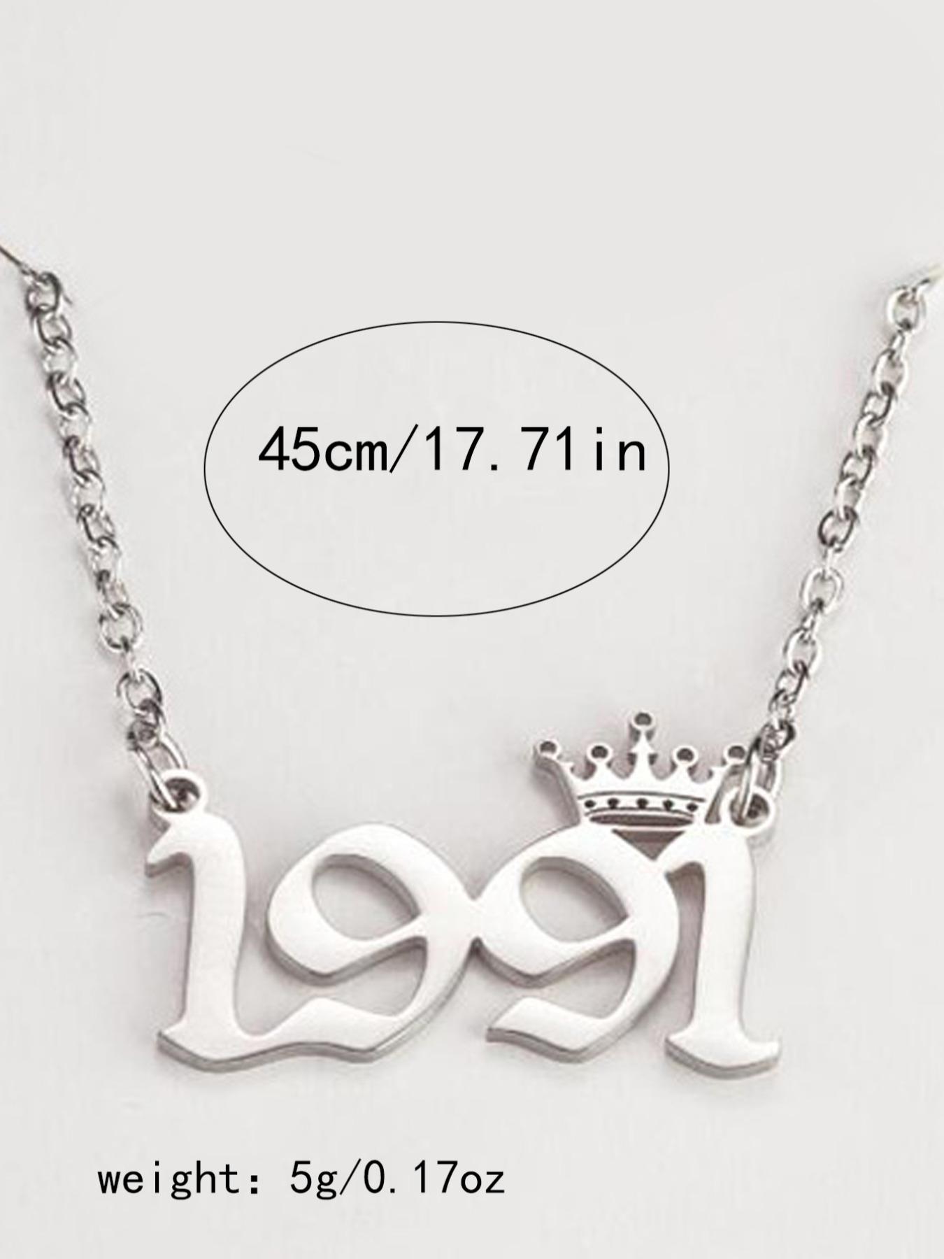 1980-2025 Birth Year Necklace with Crown for Women and Men, Silver Tone Number Pendant Necklace, Personalized Style Year Jewelry for Birthday, Anniversary, Graduation, Y2K Outfit and Meaningful Gift for Friends Family
