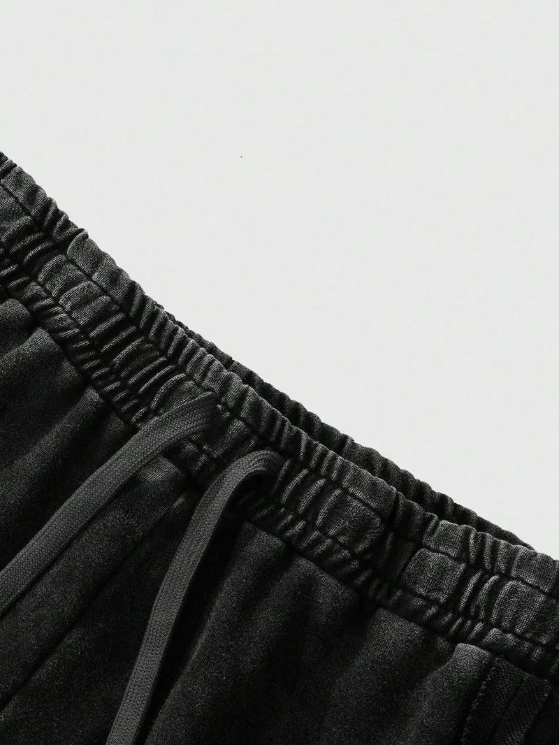 Men's Short Sleeve Tee and Washed Cotton Straight Leg Pants Set, Gothic Print, Casual Summer, Comfortable and Stylish