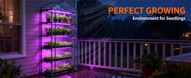 Lilypelle Indoor Mini Greenhouse with Grow Lights, 4/5 Tier Plant Shelf with Zippered PVC Cover, Seed Starting Rack with 3 Light Modes, 10 Brightness Levels & Timer Function