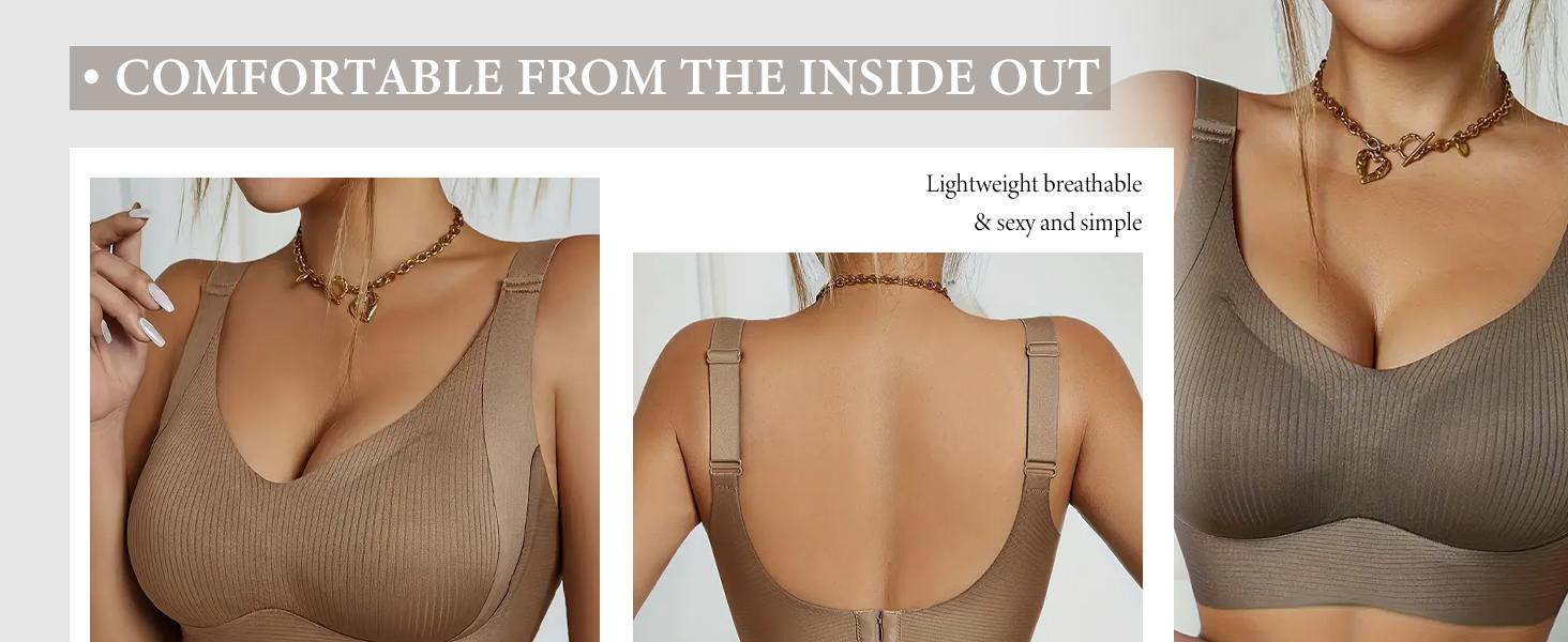 Women's Solid Four-breasted Adjustable Wireless Bra,Soft Comfortable Breathable Ribbed Push Up Seamless Bra,Women's Lingerie for All Seasons,Supportive Bra Underwear Sets Minimalist